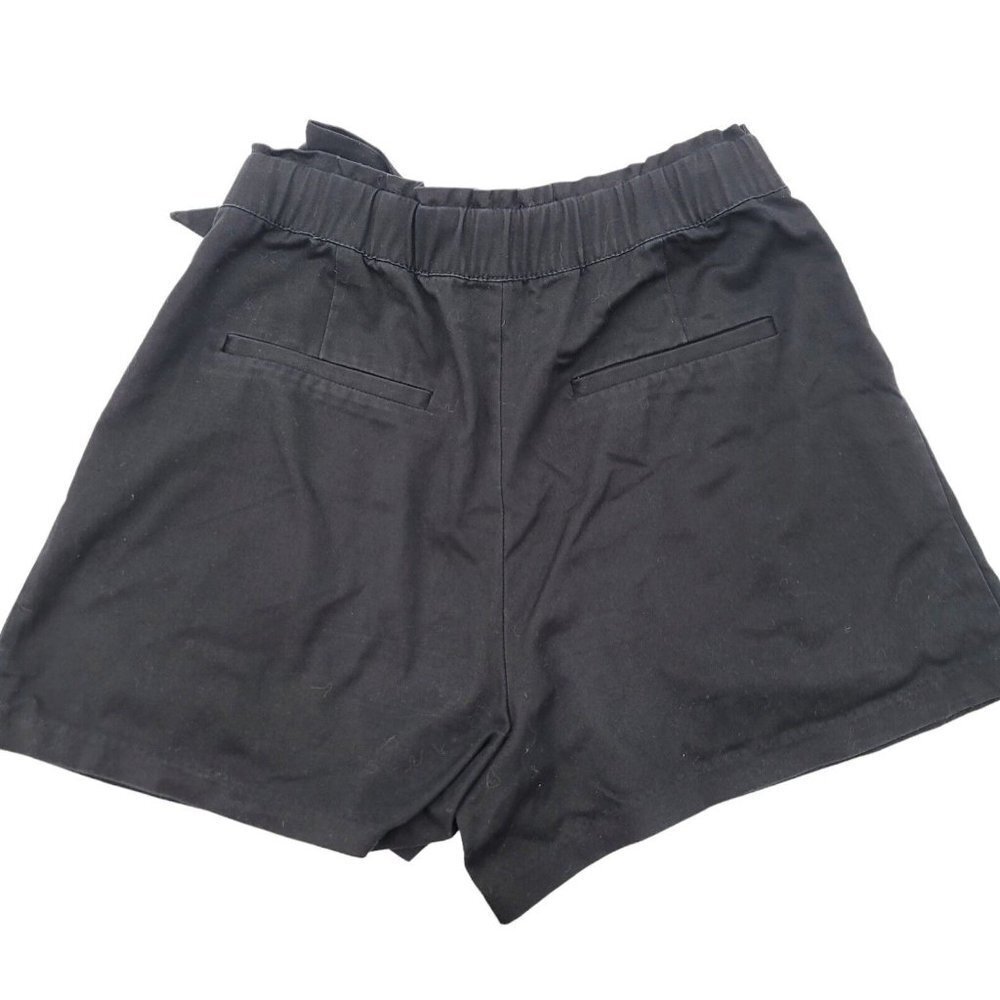 Zara Shorts Womens High Rise Elastic Waist Black Small Bow Knot Tie Pockets - Picture 2 of 10